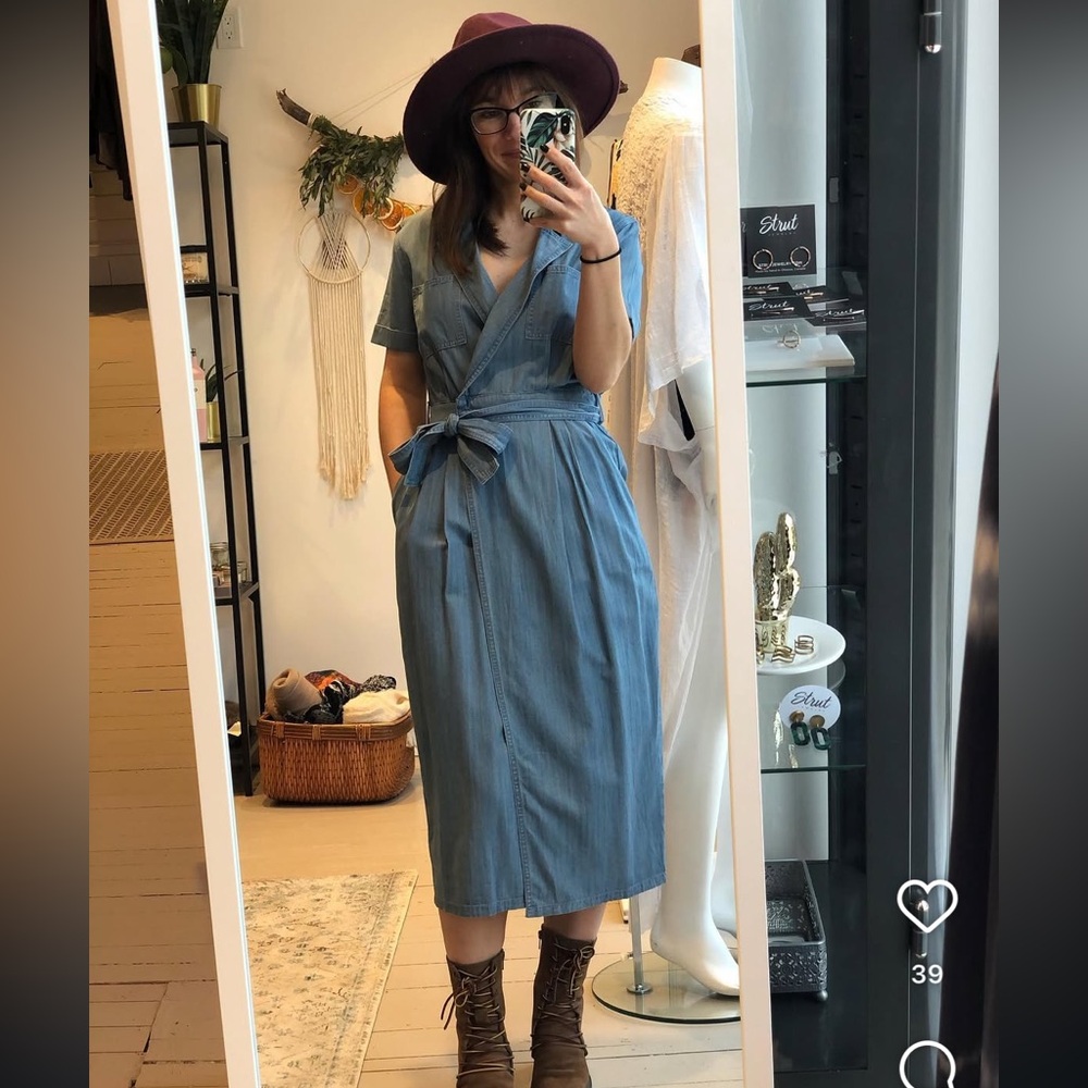 MINKPINK 70s Dream Shirt Denim Blue Midi Dress